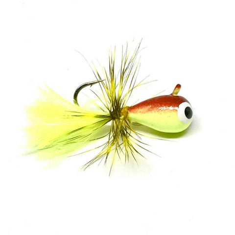 YELLOW/BROWN FLY TIED TUNGSTEN JIG - GLOW
